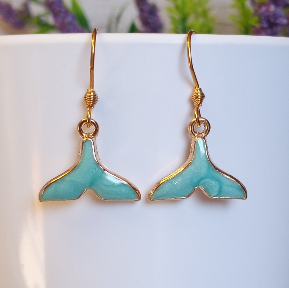 Shiny Aqua Blue Whale/Mermaid Tail Earrings
